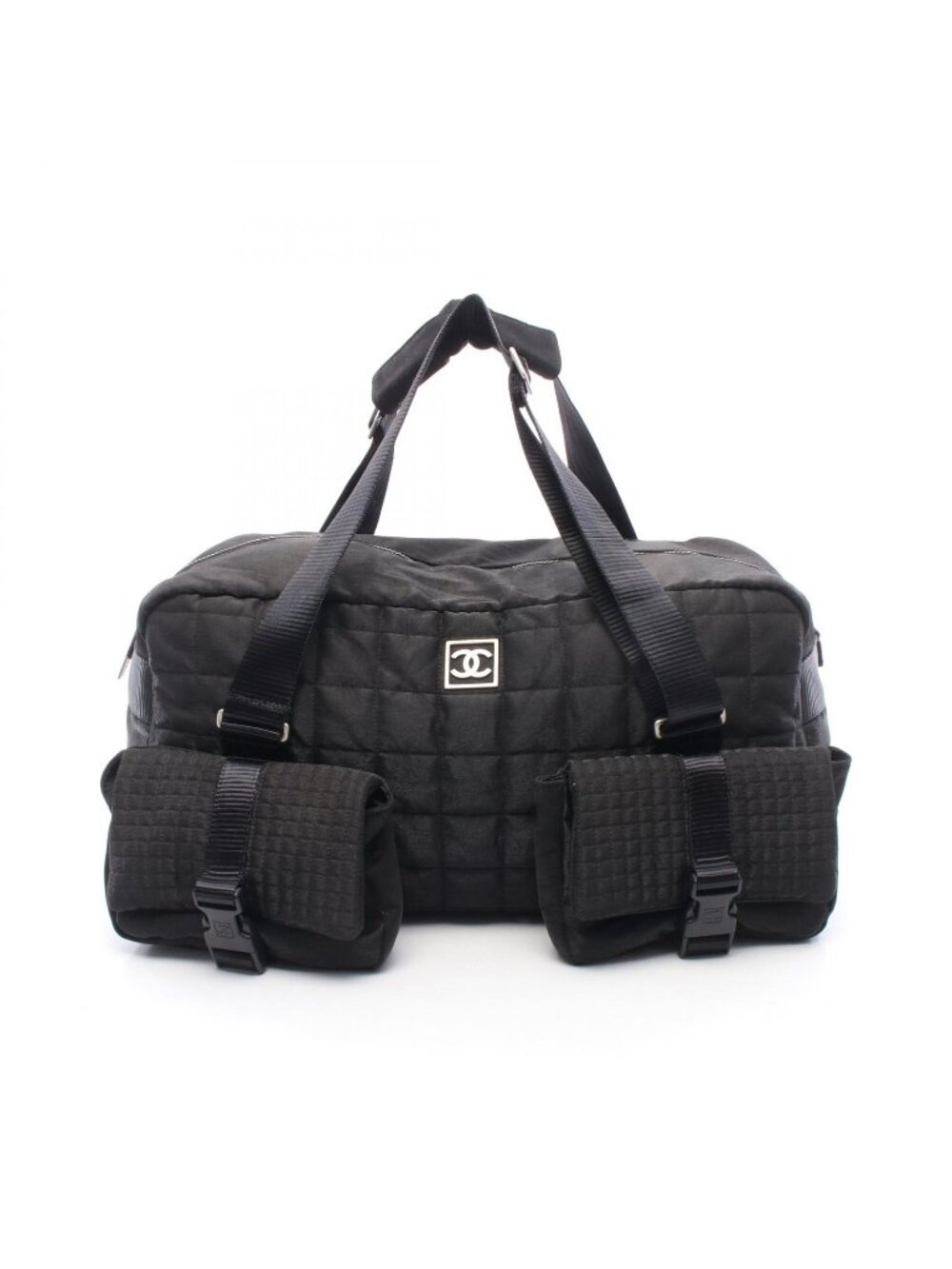 Chanel Boston Bag Choco Bar Sports Line Black Nylon